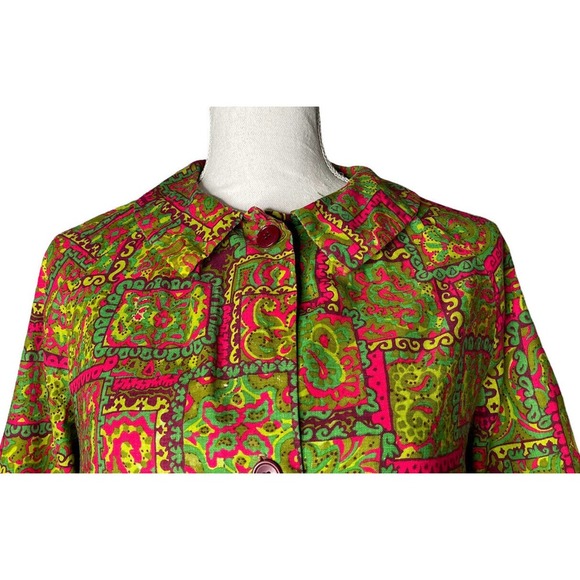 Vintage Styled by Saybury Green Pink Paisley Print Button Up Housecoat Dress M? - Picture 2 of 8